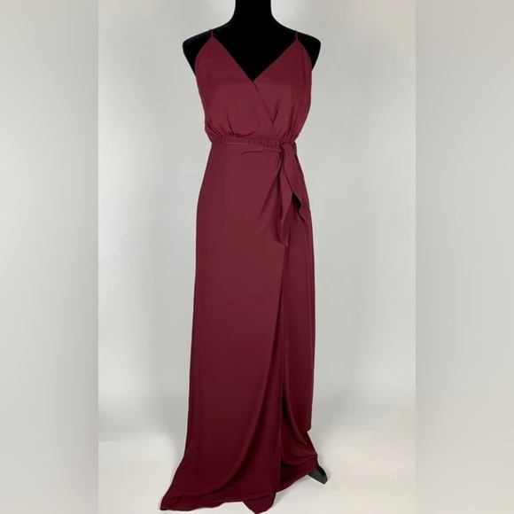 WAYF Maroon Bridesmaid Maxi Wrap V-Neck‎ Dress Size Small Burgundy - Picture 14 of 14